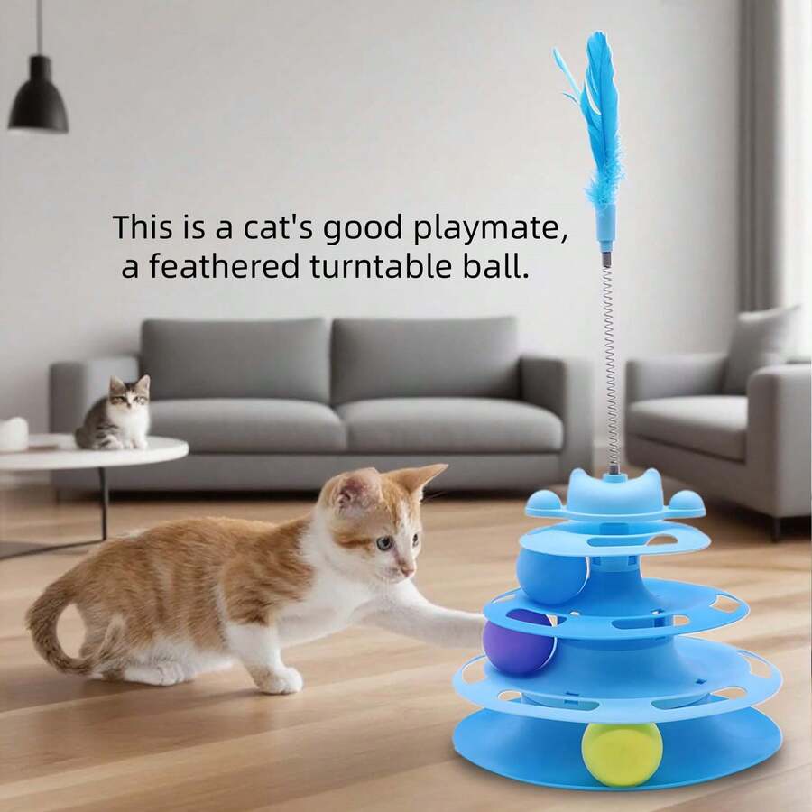 4-Layer Cat Tower With Feather Turntable Ball, Self-Entertaining Cat Toy, Detachable Pet Supplies