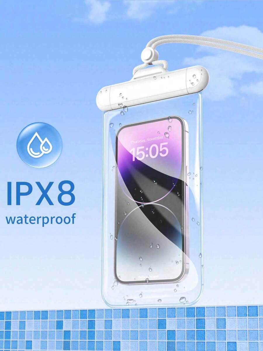 Universal Waterproof Phone Pouch - Touchscreen Swim Bag For Swimming Diving Hot Spring, Rainproof Underwater Photography Dry Bag With Lanyard - White - View 1