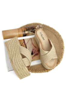 Women's Platform Sneakers With Jute Soles, Perfect For Walking Elegantly On Sunny Days, And With A Design That Combines The Natural And The Modern. - 卡其色 - 查看 3