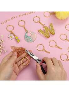 300pcs Key Rings, 100pcs 25mm Keychain With Chain, 100pcs Split Rings, 100pcs Screw Eye Pins, Suitable For Resin, Crafts And Keychain Making, Car Accessories, Cute Gothic Y2K Style Lanyard, ID Badge Holder, Car Accessories Decoration - 金色 - 查看 5