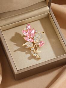 1pc Floral Rhinestone Decor Minimalist Zinc Alloy Brooch - A - View 3