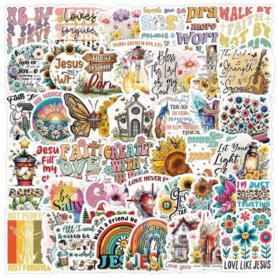 50PCS Christian Stickers Easter Gifts Bible Verse Stickers Easter Decor Faith Stickers Bible Stickers Scripture Stickers Jesus Stickers Religious Stickers Vinyl Waterproof Stickers Stickers For Water Bottle, Hydroflask, Guitar, Luggage, Phone, Case, Laptop, Skateboard, Gift