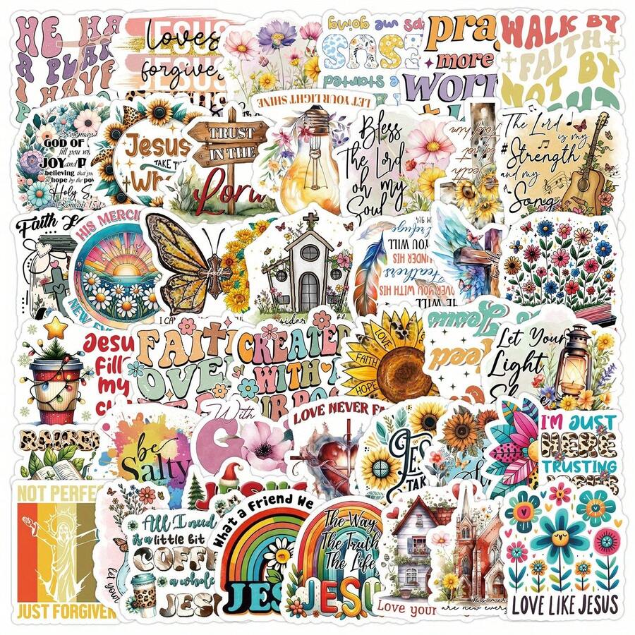 50 件基督教贴纸复活节礼物圣经经文贴纸复活节装饰信仰贴纸圣经贴纸经文贴纸耶稣贴纸宗教贴纸乙烯基防水贴纸适用于水瓶、水壶、吉他、行李箱、手机、手机壳、笔记本电脑、滑板、礼物 - 多色C - 查看 1