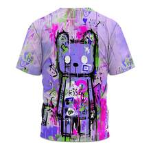 Camiseta de manga corta con estampado de graffiti colorido para hombres de talla grande, moda casual de cuello redondo, estilo hip hop y urbano - Multicolor - Ver 7