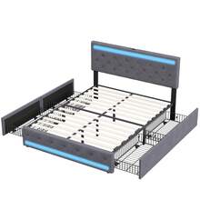 Double Bed, 140 X 200 Cm, Storage Bed With 4 Drawers, Bed Frame With Adjustable Headboard And Slatted Frame, Storage Bed, Youth Bed, Dark Grey, Skin-Friendly Bed Linen (Mattress Not Included) - 灰色 - 查看 10