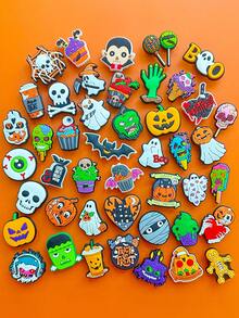 25 PCS Halloween-Themed Party Series, Halloween-Themed Shoe Decoration Accessories, Soft PVC Ghosts, Skeletons And Festive Designs - Plastic Shoe Accessories, Covering Classic Halloween Elements Such As Pumpkin Heads, Ghosts, Bats, And Skulls, With A Quirky, Mysterious And Festive Style, Suitable For Decorating Shoes, Bags, Hats