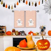 2/4 Pcs Ghost Pattern Printed Dish Towels, Halloween, Super Absorbent Microfiber Modern Towels For Cooking And Baking, Printed Dishcloths, Cleaning Towels, Hand Towels, Tea Towels, Super Soft And Highly Absorbent, Great Gift For Neighbors, Moms, Friends, Birthday, Halloween, Housewarming, Kitchen Decor, Household Essentials