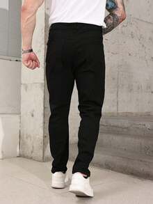 Men's Solid Color Stretch Slim Fit Jeans Fashionable And Versatile - Black - View 2
