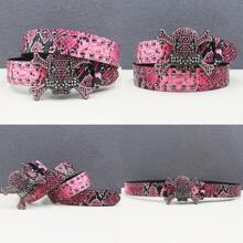 Halloween Multi -Colored Rhinestone Belt Riveted Belts Fashion Exquisite Hip-Hop Jeans Belt Colorful Snake Pattern Punk Western Cowboy Cowboy Belt Casual, Business, Boyfriend Husband Father Dad Men Gift, Daily Wear, Fashion, Teen, Outdoor, Vacation, Athletic, Travel, Street, Boho, Vintage Fall, Autumn, Halloween Autumn-Winter Accessories, Suitable For Teens, Youth, Men, Casual, Outdoor, Athletic, Vacation, Graduation Gifts, Birthday, Daily Wear