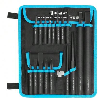 14 Piece Punch/Chisel/Alignment Tool Set, Including Pin Punch, Center Punches, Nail Punch, Alignment Tool, Cold Chisels, Chisel Gauge, For Removing Repair Tool, With Rolling Pouch