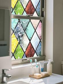 1 卷 1 米/2 米/3 米复古彩色菱形简约 3D 彩色静电贴膜、窗户装饰、隐私窗膜、可拆卸且易于安装、窗户乙烯基、防紫外线、隔热、家居装饰、玻璃膜、窗户贴纸墙贴房间装饰墙贴墙贴家居装饰 - 彩色 - 查看 12