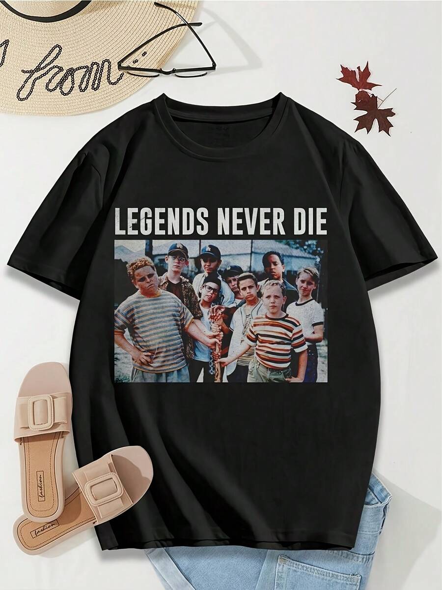 180g Pure Cotton Legends Never Die Women's The Sandlot Lovers T-Shirt - Couple Tees Matching Shirtsie Tees - 黑色5 - 查看 1