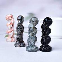 CUPIDCRYSTAL 3.14" Labradorite Crystal Skull Figurine - Perfect For Home Decor & Halloween Gifts, Natural Stone With Unique Veins And Cracks