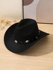 1pc Men's And Women's Detachable Metal Trimmed Western Cowboy Hat, Polyester Felt Hat, Lightweight And Unisex Fashion Hat For All Seasons, Suitable For Outdoor Activities, Party Gatherings, And Daily Wear