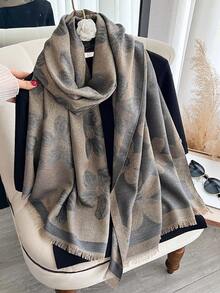 1 pezzo Elegante sciarpa in jacquard floreale con fili d'oro, scialle versatile da donna per ambienti climatizzati, indumento esterno per primavera/autunno, adatto per abbinamenti quotidiani e uso all'aperto con abiti - Multicolore - Visualizzare 7