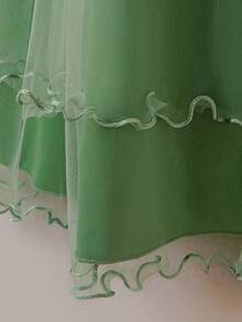 Tween Girls Sequin & Faux Pearl Applique Tulle Puff Party Princess Dress, Suitable For Birthday Celebration, Prom, Faux Pearl Decor, No Headband Included - màu xanh lá - Xem 8