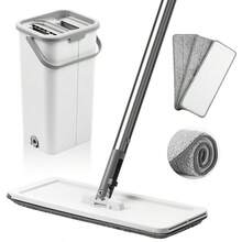 Household Cleaning Mop And Bucket Set, Hands-Free Flat Mop, 64" Adjustable Extension Handle With 3 Replacement Mop Heads, Wet And Dry Mop Set, Washable Microfiber Pads For Kitchen, Bathroom, Bedroom And Living Room Floors, Floor Cleaning System - White - View 1