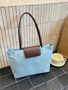 新款女士大容量尼龙休闲纯色手提包、单肩包、饺子包、托特包 - 藍色 - 查看 9