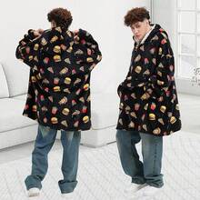 Glow In Dark Game Controller Wearable Blanket Hoodie Adult,Oversized Sherpa Fleece Blanket Hoodie Women Men,Gamer - Black Pizza - View 2