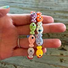 1PC Summer Seaside Resort Style Cartoon Color Bead Blue Ceramic Small Fish Bracelet, Ins Style Ocean Element Bracelet Blue Wave Point Small Fish Beaded Hand, Suitable For Daily Commuting, Seaside Resort Wear, Sisters Girlfriend Bracelet, Family, Friends, Girlfriend Gift, Summer Gift, Holiday Gift