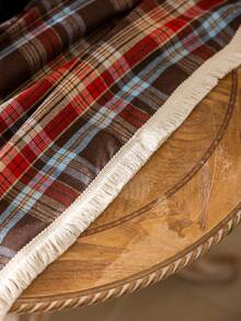 Cirelle 1pc Round Christmas Tablecloth, Classic Red & Green Plaid, Suitable For Christmas, Weddings, Parties And Other Dining Table Decor