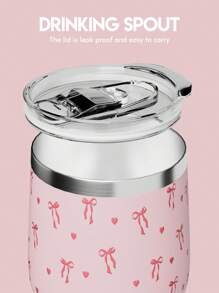 1pc 340ml/12oz Double Wall Stainless Steel Vacuum Insulated Egg-Shaped Cup, Suitable For Home, Office, Outdoor Travel, Sports, Also As A Gift - Pink Bow - View 6