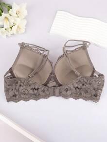女士蕾丝衬垫文胸，提升和支撑，可调节肩带，舒适新娘文胸 - 咖啡棕 - 查看 12