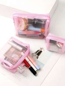 3pcs Light Pink Simple Nylon Mesh Cosmetic Bags, Large Capacity Waterproof Travel Pouch Convenient Storage Bags Bag,Room Decor, Bags,Makeup Bag,Vanity,Travel,Make Up Bag,Travel Essentials,Organizer,Storage,Travel Essential,Makeup Organizer,Makeup Bags,Make Up Organizer,Organiser,Toiletry Bag,Desk Organiser,Cosmetic Bag,Makeup Pouch,Make Up Organize,Vanity Accessories,Make Up Pouch,Make Up Bags,Makeup Bag,Make Up Bag,Makeup Bags,Cosmetic Bag,Makeup Organiser,Travel,Makeup Pouch,Bag,Vanity,Make Up Pouch,Travel Essentials,Pouch Bag,Make Up Bags,Bags,Travel Essential,Vanity Accessories,Small Makeup Bag,Makeup Pouch,Cosmetic Bag,Travel Essential,Large Capacity,Large Makeup Bag - Baby Pink - View 1