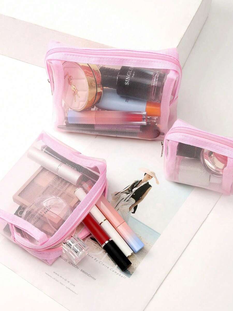3pcs Light Pink Simple Nylon Mesh Cosmetic Bags, Large Capacity Waterproof Travel Pouch Convenient Storage Bags Bag,Room Decor, Bags,Makeup Bag,Vanity,Travel,Make Up Bag,Travel Essentials,Organizer,Storage,Travel Essential,Makeup Organizer,Makeup Bags,Make Up Organizer,Organiser,Toiletry Bag,Desk Organiser,Cosmetic Bag,Makeup Pouch,Make Up Organize,Vanity Accessories,Make Up Pouch,Make Up Bags,Makeup Bag,Make Up Bag,Makeup Bags,Cosmetic Bag,Makeup Organiser,Travel,Makeup Pouch,Bag,Vanity,Make Up Pouch,Travel Essentials,Pouch Bag,Make Up Bags,Bags,Travel Essential,Vanity Accessories,Small Makeup Bag,Makeup Pouch,Cosmetic Bag,Travel Essential,Large Capacity,Large Makeup Bag - Baby Pink - View 1