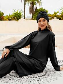 VFJ Ensemble de 3 pièces de burkini, maillots de bain modestes pour femmes musulmanes, avec manches longues, couverture intégrale et bonnet