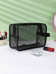 黑色网眼尼龙透明手提包，男士洗漱包，便携式旅行必备沙滩包，可装毛巾、牙膏、洗漱用品等，简约优雅，居家旅行皆宜，女士礼物，圣诞礼物，女士送礼佳品