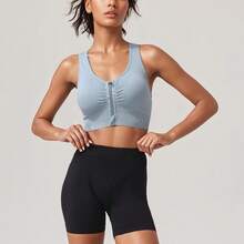 Zip Front Sports Bra For Women - Medium Support Racerback Workout Bra With Removable Pads & Double Hookshalloween - 灰色+紫色+白色+淺藍色 - 查看 10