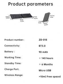 1Pc Portable Double Folding Wireless Keyboard, Ultra-Thin Design, Lightweight, Suitable For Android, Windows, IOS Systems - 彩色 - 查看 10