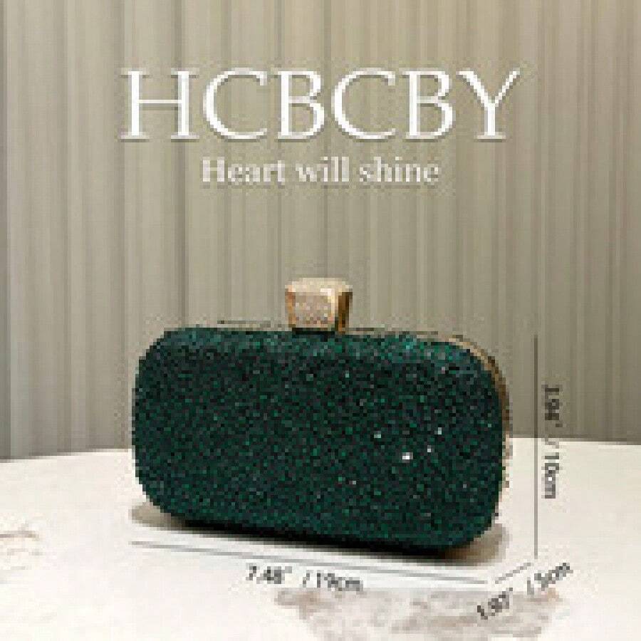Dark Green Women's Luxury Rhinestone Clutch Evening Bag, Sparkling Rhinestone Decoration. Exquisite Metal-Rimmed Clutch Bag, Elegant And Sophisticated To Light Up The Evening. Elegant Temperament. - 墨綠色 - 查看 1