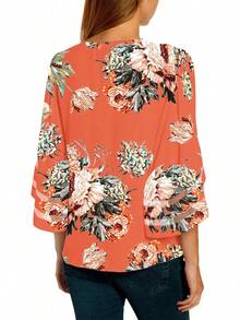 Women's Casual Blouse 3/4 Bell Sleeve Mesh Panel Loose Top, Fashionable VCAY - Pink Cradle Pink - View 9