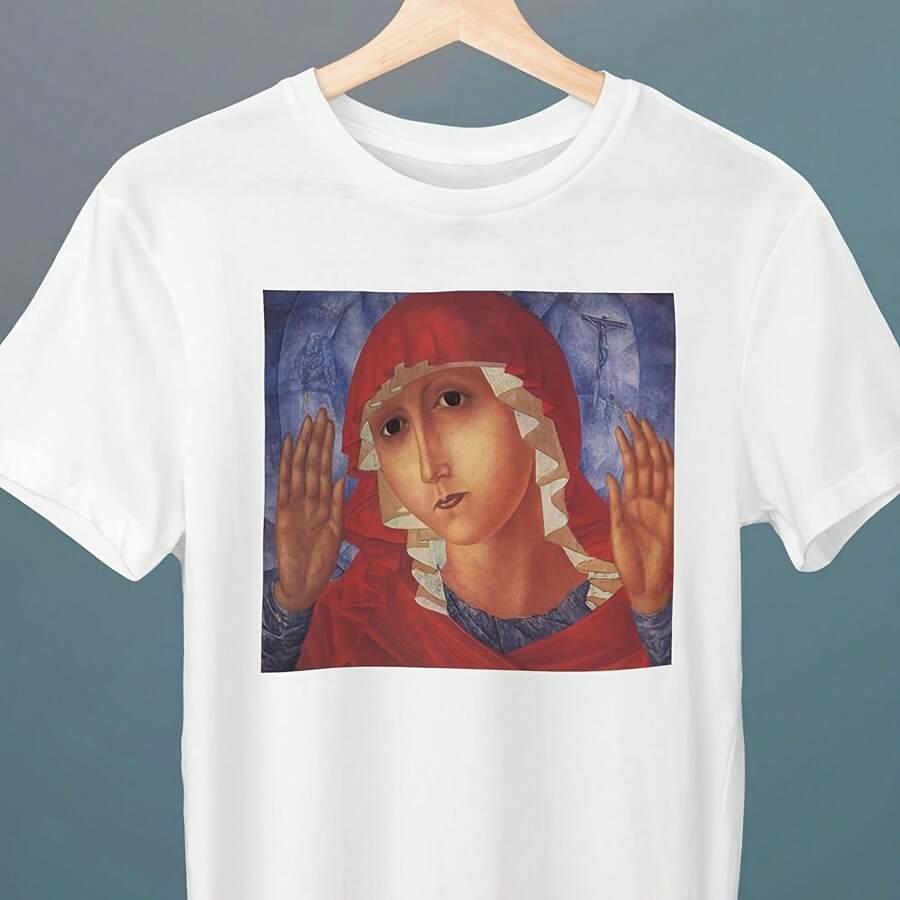 Virgin Of Tenderness, Evil Hearts, Kuzma Petrov-Vodkin, Uni T-Shirt, Art T-Shirt, Symboli, Gift  Her, Gift  Him, Art Lover Gift 220g Pure Cotton Vestidos Elegantes De Mujer Shirts>Back To School - 白色4 - 查看 1