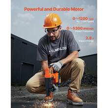 20V Brushless Cordless Hammer Drill, Lithium-Ion 1 Inch Rotary Hammer Driver, SDS-Plus Electric Lightweight Power Tool Kit With Battery And Charger, 4 Functions, 1200 RPM, 5300 BPM - US A Type Plug(110-127V) - View 2