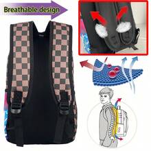 Mochila unisex con estampado de boca de tiburón de moda, mochila de gran capacidad para viajes al aire trayectos, ideal para estudiantes de secundaria y universidad, estilo de dibujos animados, excelente regalo de Navidad para amigos o niños - Negro - Ver 7