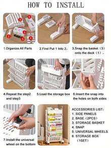 1 件多层移动办公桌整理车，塑料滚动办公室文件存储架，带轮子的书架，适合家庭和办公室使用