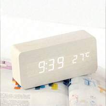 1 Pieza Reloj de madera inteligente para la vida Despertadores para dormitorio Reloj de mesa Dispositivo electrónico para el hogar Decoración Repetición de alarma Reloj de mesa de cabecera con control de voz Reloj despertador digital de escritorio Decoración del hogar Regreso a la escuela Decoración de la habitación Útiles escolares