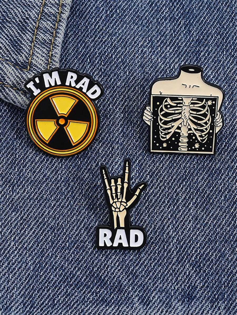3 件 I'm RAD 骷髅胸针 创意趣味胸针 衣服背包配饰 珠宝礼物 送给朋友