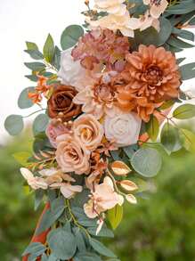 2 Stück/Klassischer Blumen-Anhänger - Künstliche karamellfarbene Rosenblume Dekoration mit Kunststoff-Grünpflanzen, geeignet für Hochzeitsbogen, Hochzeitsempfang und Heimdekoration - vielseitig einsetzbar, passend für Halloween, Thanksgiving, Valentinstag und andere Anlässe.