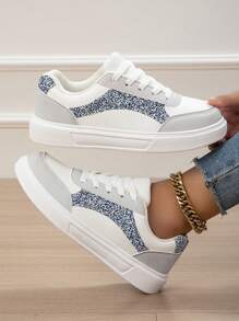 春秋新款圆头系带灰色平底运动鞋，女式学院风休闲舒适学生鞋 - 灰色 - 查看 1