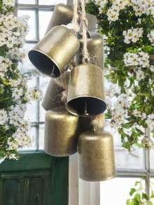 Cirelle 工艺铃铛铜铃风铃挂饰一串8个组合家居装饰可挂风铃进屋做门铃婚庆节日装饰品 - 銅色 - 查看 10