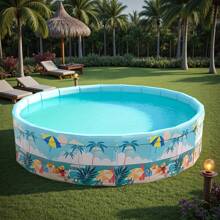 حمام سباحة دائري للعائلة بطراز استوائي - مصنوع من البولي فينيل كلورايد متين ، بدون حاجة للنفخ ، قابل للطي للتخزين السهل ، مثالي لحفلات الحديقة والأنشطة الداخلية ، بتصميم أشجار النخيل الزرقاء ، حمام سباحة للترفيه ، تأثيرات صيفية ، حمام سباحة متين من البولي فينيل كلورايد، طفايات حمام السباحة