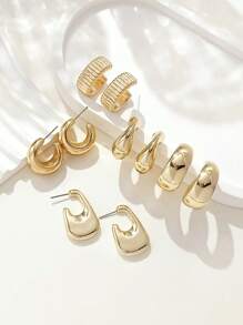 10pcs Fashionable & Elegant Gold-Color Geometric C-Shaped Women Earrings Set