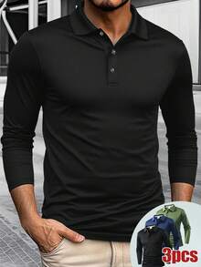 3pcs Men's Polo Shirts, Multi-Color Options, Golf Shirts, Moisture Wicking Breathable Button-Up T-Shirts Spring Sports - Multicolor - View 3