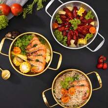 1/3 Peças Conjunto, Panela de Aço Inoxidável para Frutos do Mar, Panela de Fondue, Panela de Sopa, Panela Frita, Panela de Indução Elétrica Doméstica para Fazer Macarrão Instantâneo, Fondue, Utensílios de Cozinha de Aço Inoxidável Dourado com Alças, Adequado para Vários Tamanhos Domésticos, Adequado para Uso Interno e Externo, Suprimentos para Jantar Familiar, Suprimentos para Festa