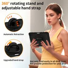 1 个库存保护套兼容 iPad 第 10/9/8/7/6/5/4 代 8.3'' 10.9/11''/ 9.7''、iPad 11(A16 2025) iPad (A16) 11 英寸第 11 代 2025 Galaxy Tab A8 10.5 英寸 2022 带 PET 薄膜 iPad Pro/Air6/Air7 11 2018/2020/2021/2022/2024/2025 防震保护套带铅笔架 [360° 旋转手带] 和支架 - 黑色(附黑色肩帶) - 查看 11