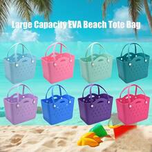 Beach Bag Fashion EVA Waterproof Rubber Picnic Storage Basket Travel Shopping Handbag Women Shoulder Solid Color Tote Bag - Màu tím - Xem 1